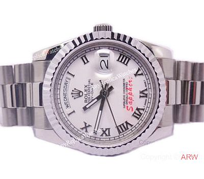 Rolex Day-Date Polished Stainless Steel White Dial Mens Replica Watch